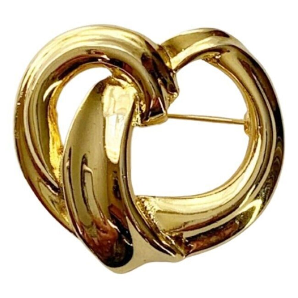 Shiny Gold Tone Heart Pin Brooch Romantic Elegance Minimalist Glam Retro Chic